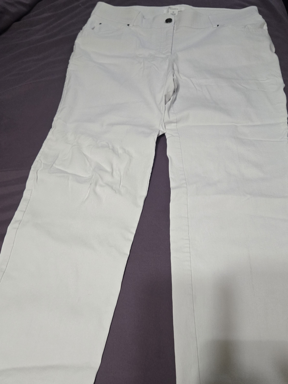 Madison White Straight-Leg Pants with Snap Button